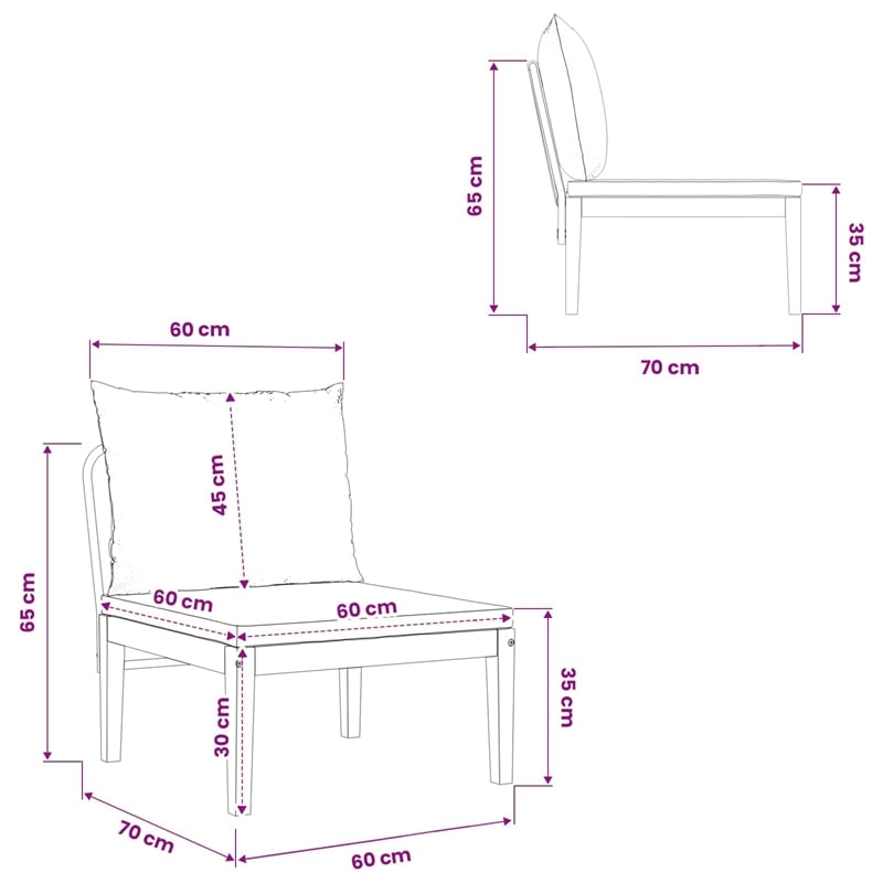vidaXL Garden Middle Sofa with Cushions Solid Acacia Wood & Rope