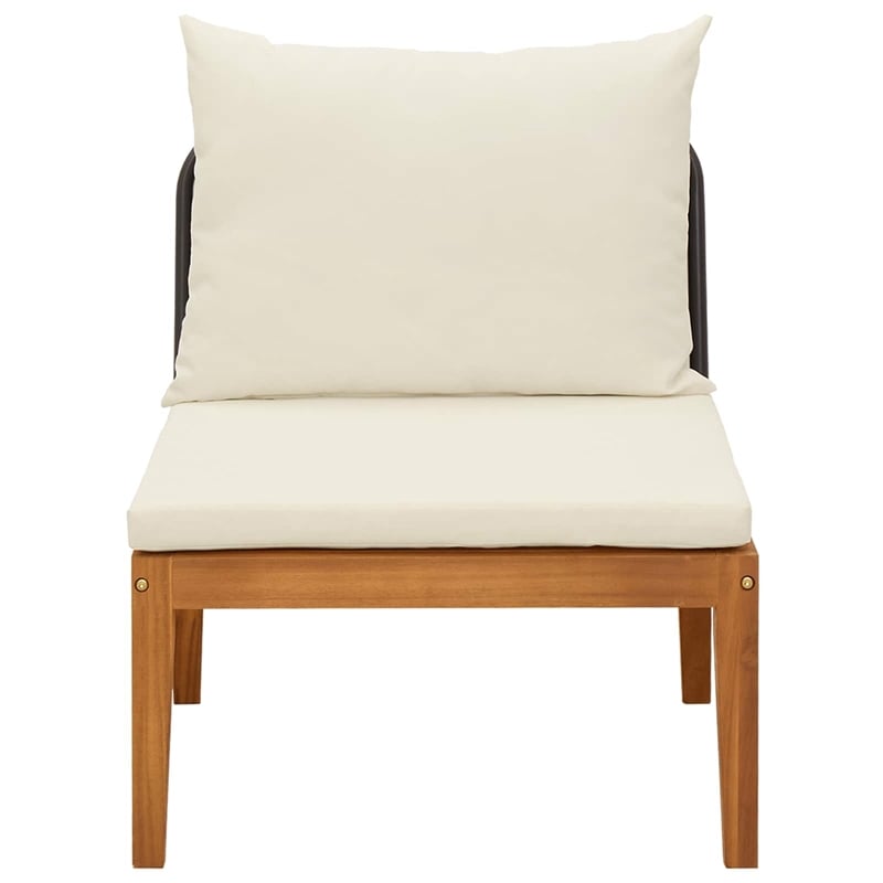 vidaXL Garden Middle Sofa with Cushions Solid Acacia Wood & Rope