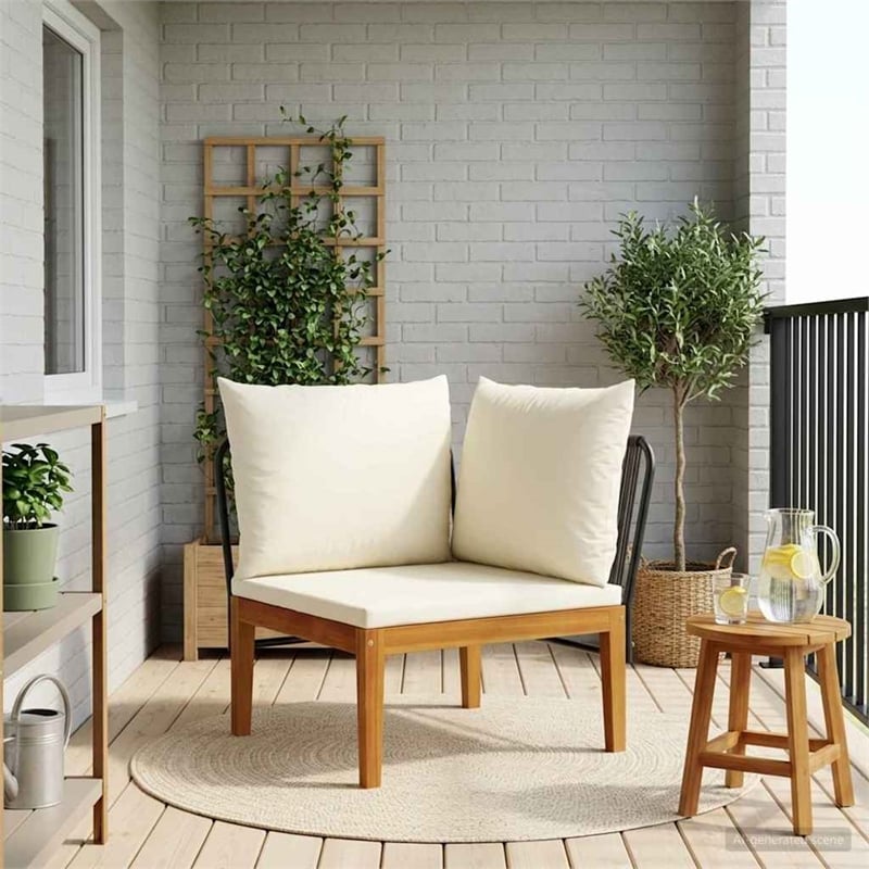 vidaXL Garden Corner Sofa with Cushions Solid Acacia Wood & Rope