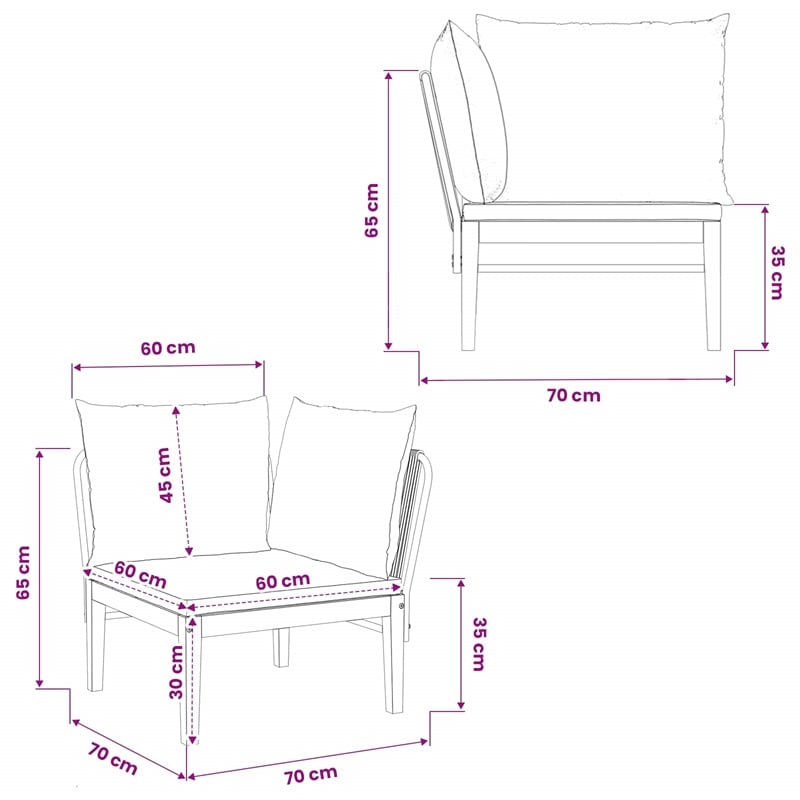 vidaXL Garden Corner Sofa with Cushions Solid Acacia Wood & Rope