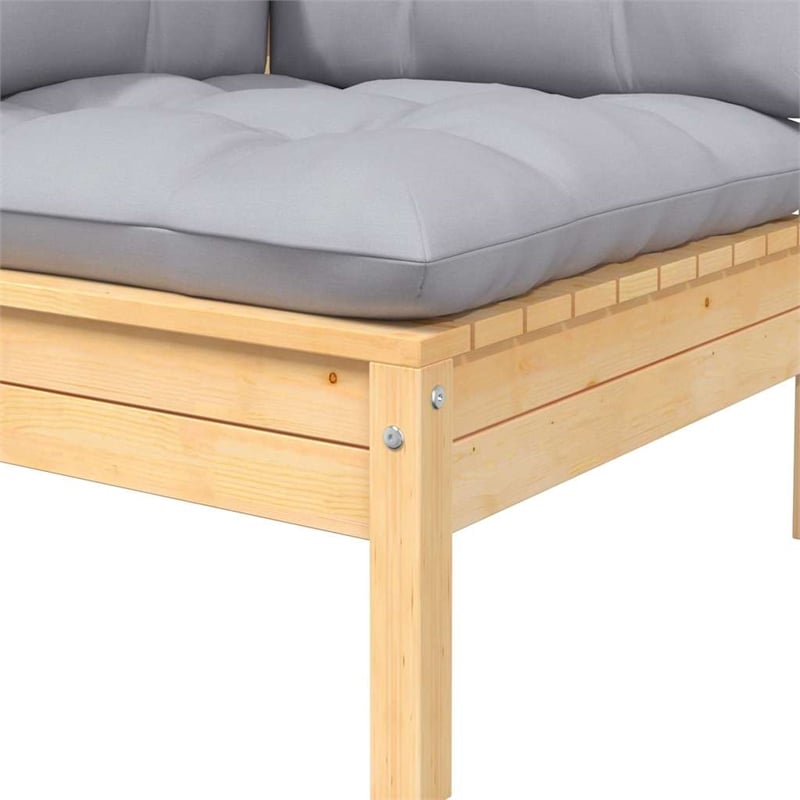 vidaXL 2-Seater Patio Sofa with Gray Cushions Solid Pinewood