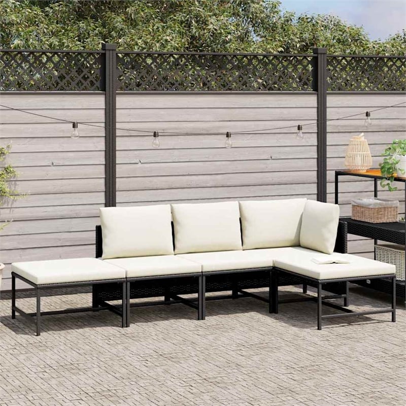 vidaXL 5 Piece Patio Sofa Set with Cushions Black Poly Rattan