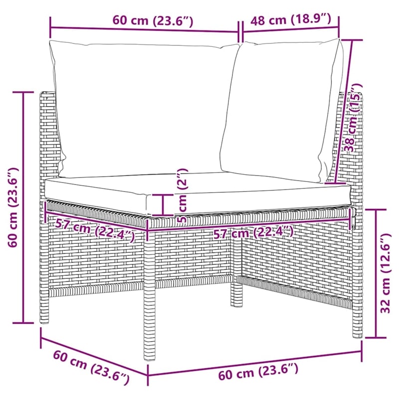 vidaXL 5 Piece Patio Sofa Set with Cushions Black Poly Rattan