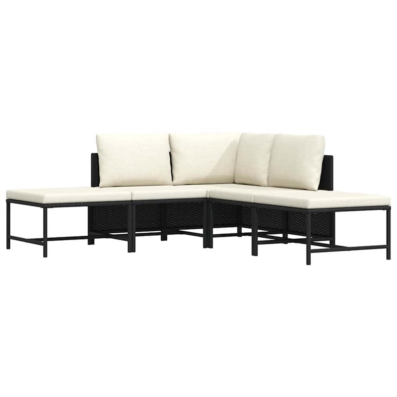 vidaXL 5 Piece Patio Sofa Set with Cushions Black Poly Rattan