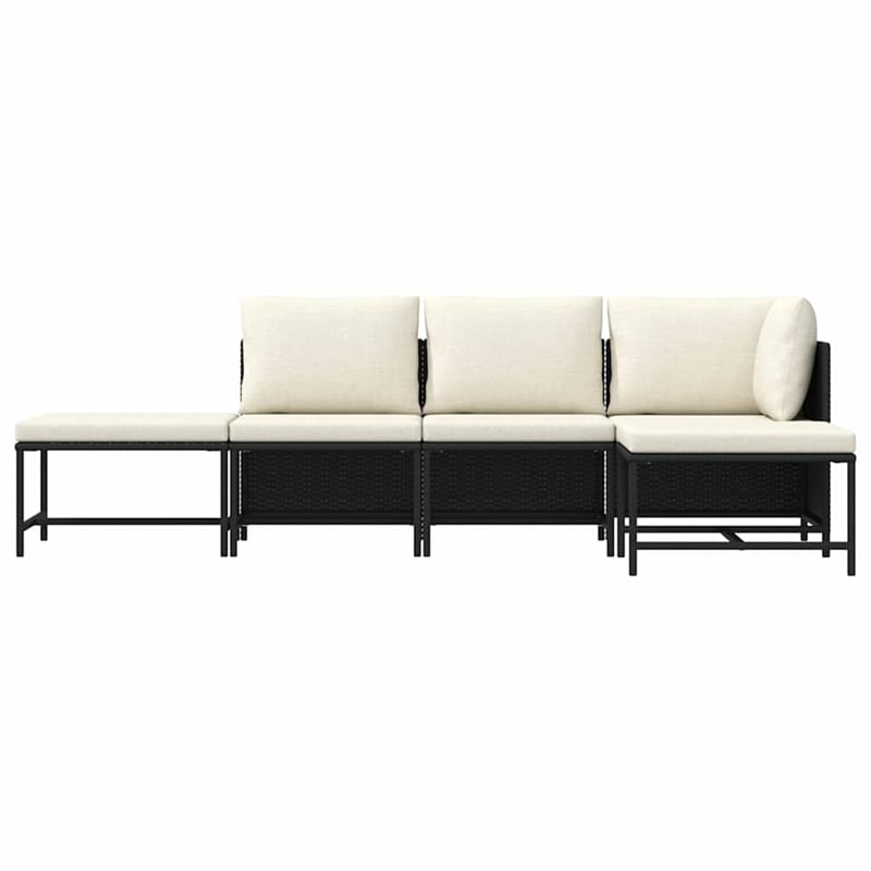 vidaXL 5 Piece Patio Sofa Set with Cushions Black Poly Rattan