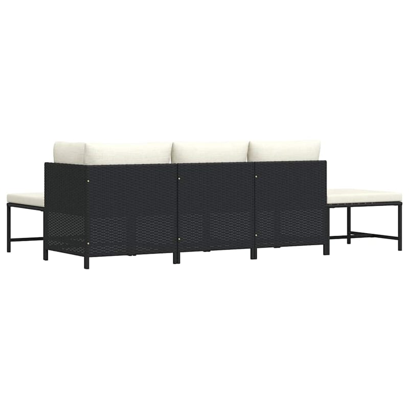vidaXL 5 Piece Patio Sofa Set with Cushions Black Poly Rattan