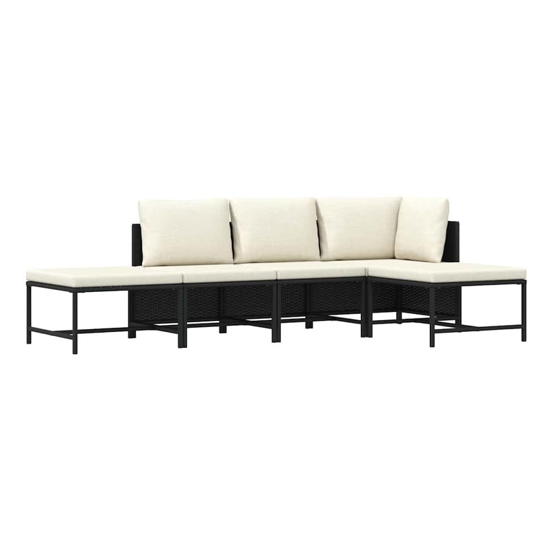vidaXL 5 Piece Patio Sofa Set with Cushions Black Poly Rattan