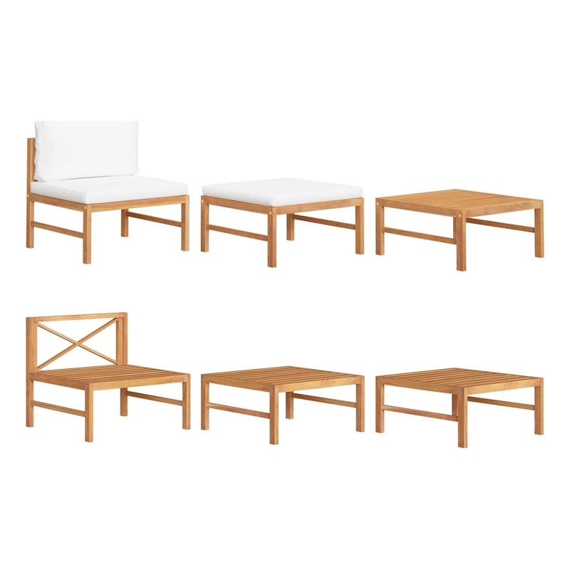 vidaXL 3 Piece Patio Lounge Set with Cream Cushions Teak Wood