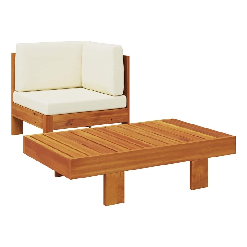 vidaXL 2 Piece Patio Lounge Set with Cream White Cushions Acacia Wood