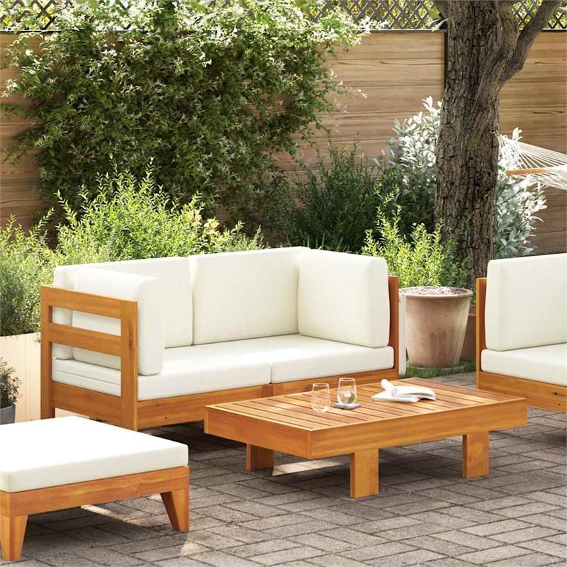 vidaXL 2 Piece Patio Lounge Set with Cream White Cushions Acacia Wood