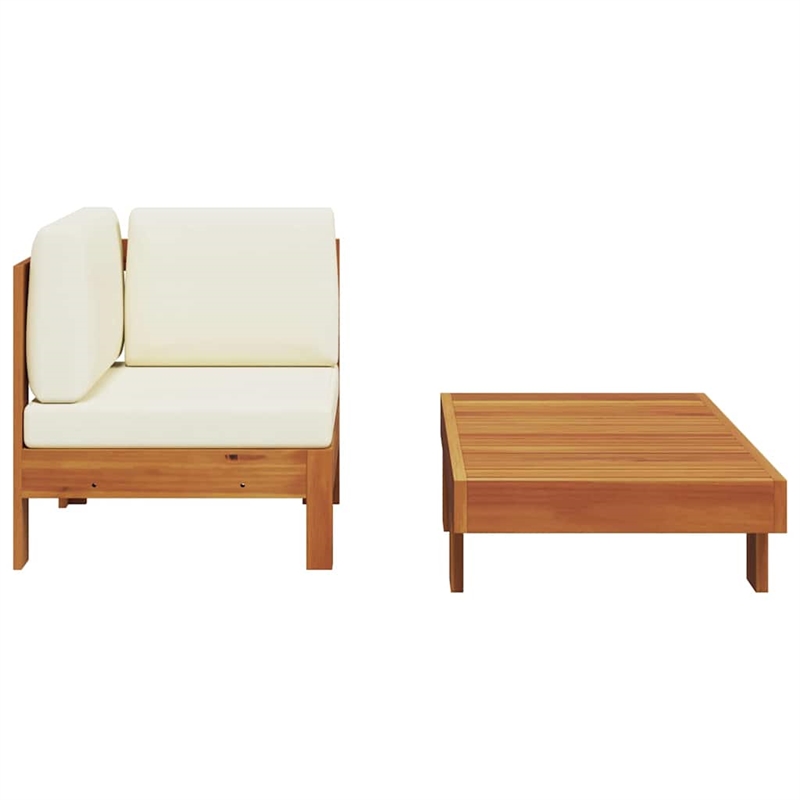 vidaXL 2 Piece Patio Lounge Set with Cream White Cushions Acacia Wood