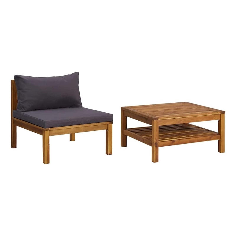 vidaXL 2 Piece Patio Sofa Set with Dark Gray Cushions Acacia Wood