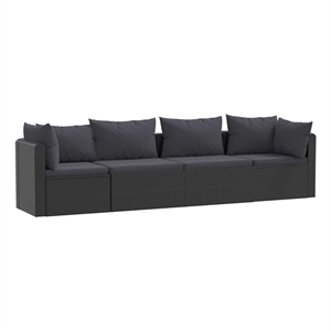 vidaXL 4 Piece Patio Sofa Set with Cushions Poly Rattan Black