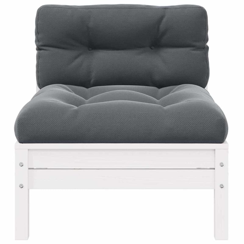 vidaXL Patio Middle Sofa with Cushions White Solid Pinewood