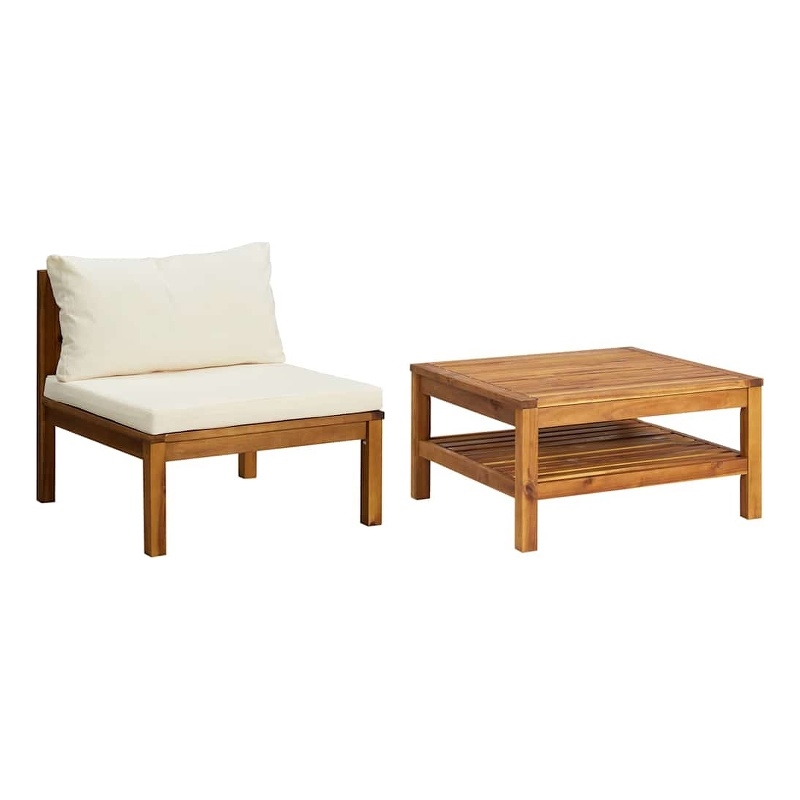 vidaXL 2 Piece Patio Sofa Set with Cream White Cushions Acacia Wood