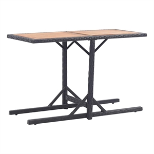 vidaXL Patio Table Black Solid Acacia Wood and Poly Rattan