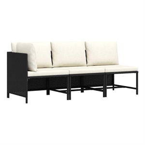 vidaXL 3 Piece Patio Sofa Set with Cushions Black Poly Rattan