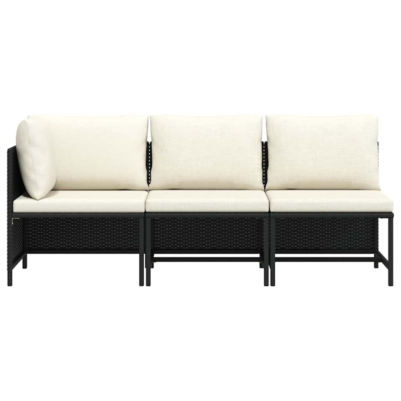 vidaXL 3 Piece Patio Sofa Set with Cushions Black Poly Rattan