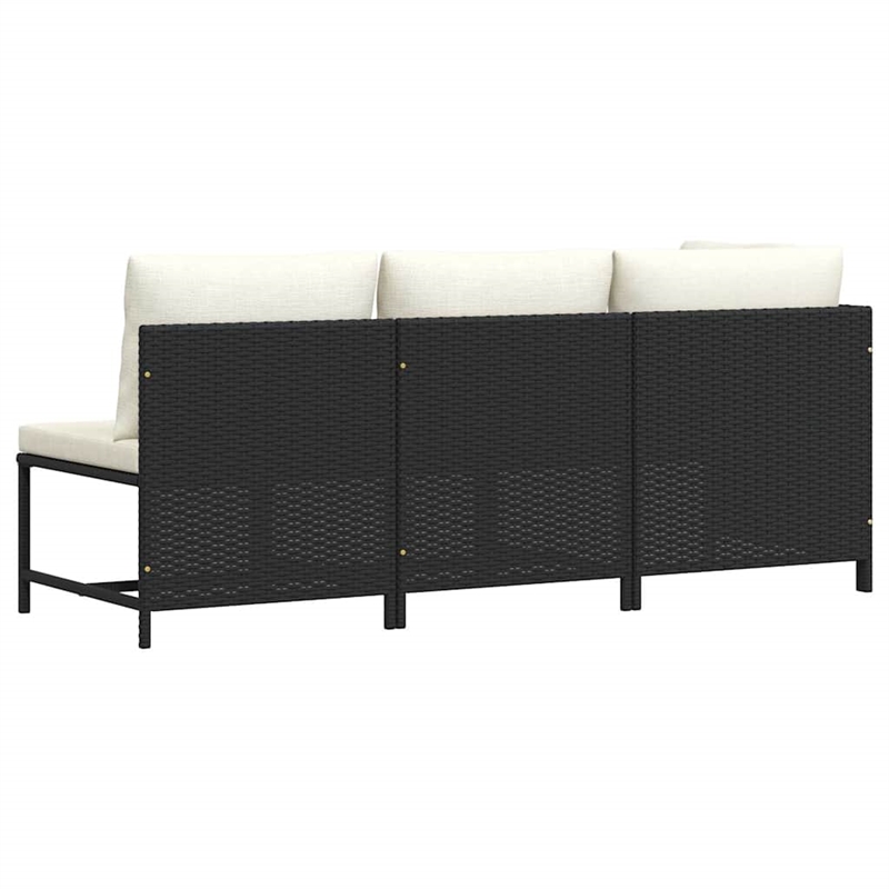 vidaXL 3 Piece Patio Sofa Set with Cushions Black Poly Rattan