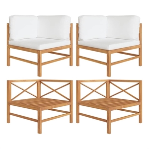 vidaXL Corner Sofas 2 pcs with Cream Cushions Solid Teak Wood