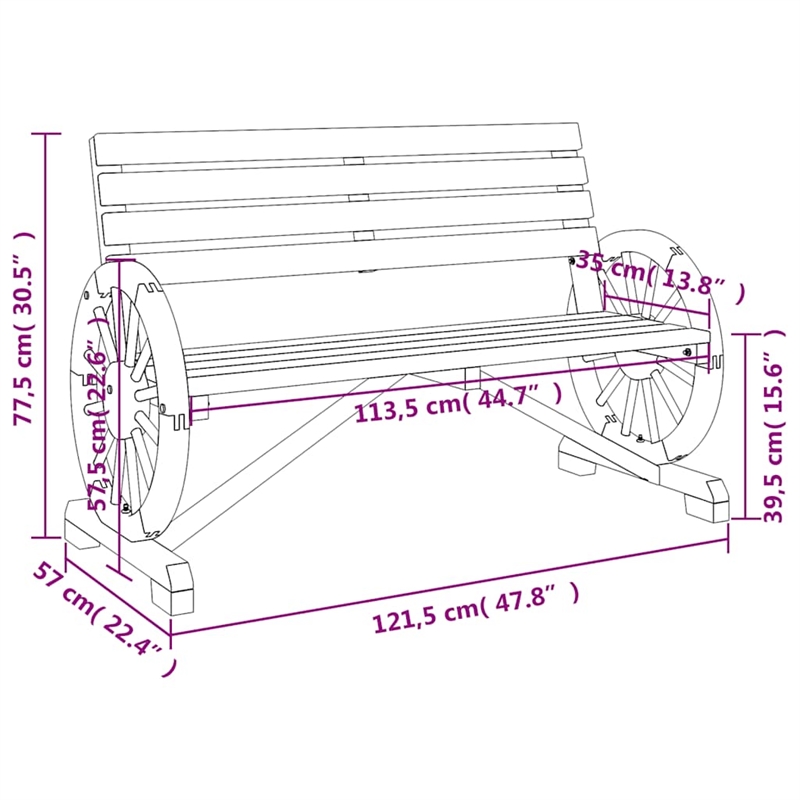vidaXL Patio Bench 2-Seater Solid Wood Fir