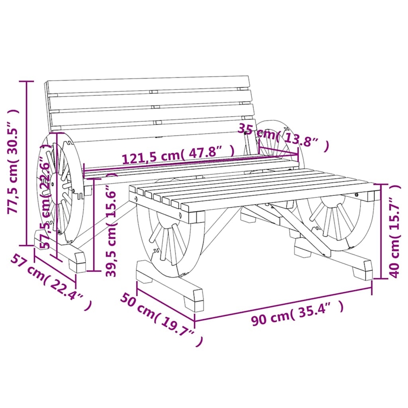 vidaXL 2 Piece Patio Lounge Set Solid Wood Fir