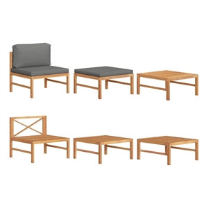 vidaXL 3 Piece Patio Lounge Set with Dark Gray Cushions Teak Wood