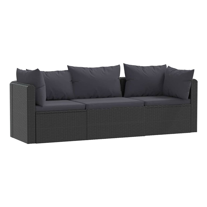 vidaXL 3 Piece Patio Sofa Set with Cushions Poly Rattan Black