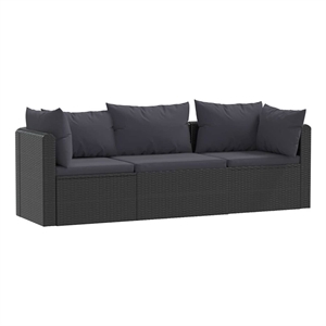 vidaXL 3 Piece Patio Sofa Set with Cushions Poly Rattan Black