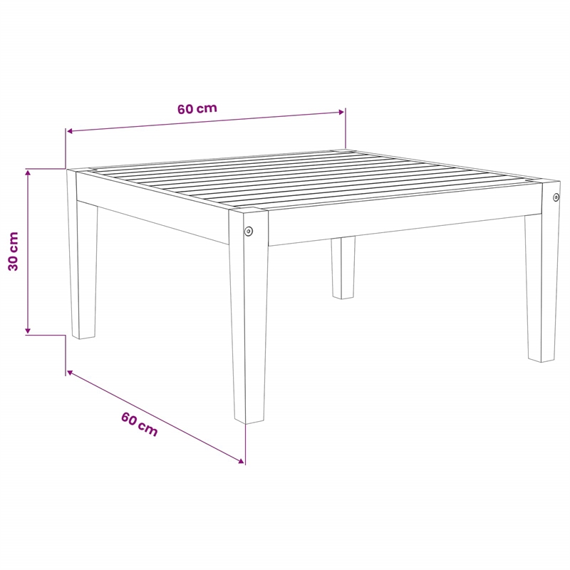 vidaXL Garden Table Solid Acacia Wood Natural 23.62 x 23.62 x 11.81 in