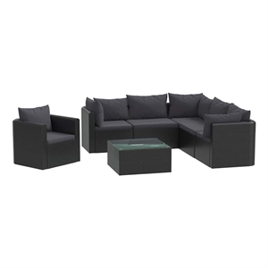 vidaXL 7 Piece Patio Lounge Set with Cushions Poly Rattan Black