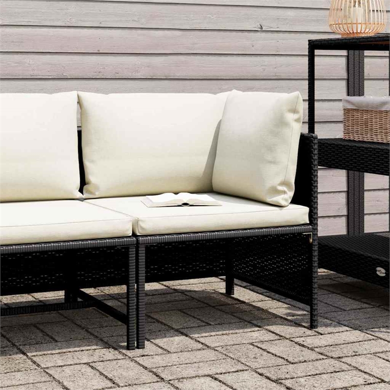 vidaXL Sectional Corner Sofa with Cushions Black Poly Rattan