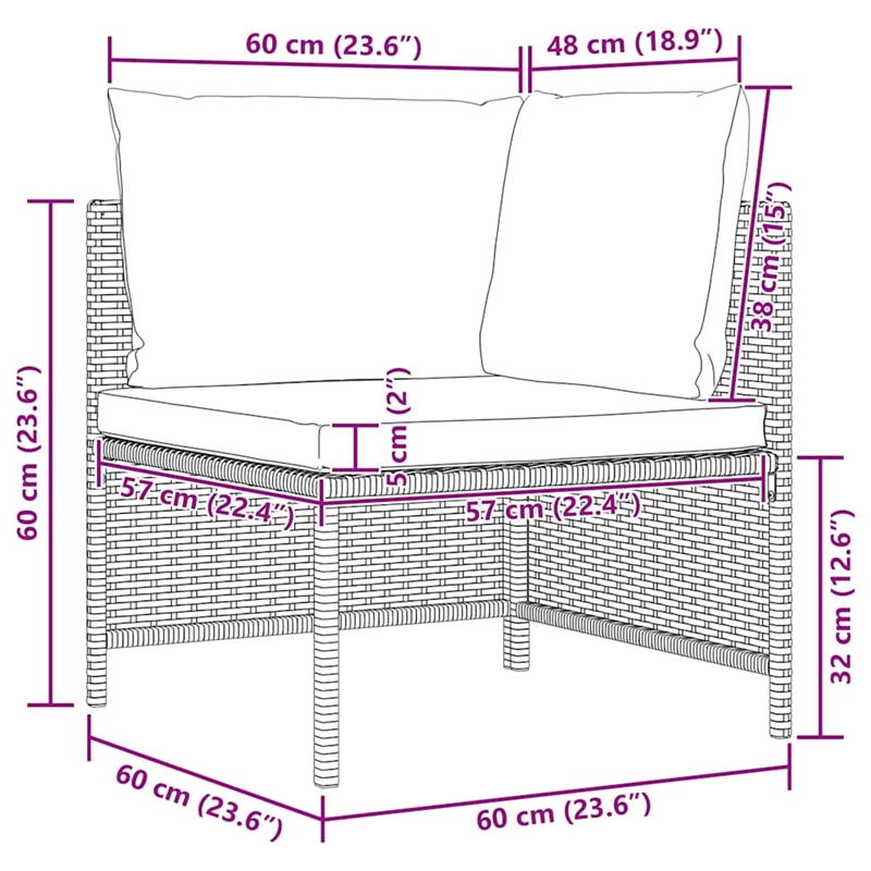 vidaXL Sectional Corner Sofa with Cushions Black Poly Rattan