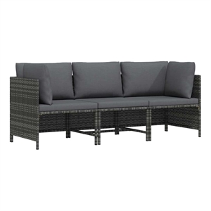 vidaXL 3-Seater Patio Sofa with Cushions Gray Poly Rattan