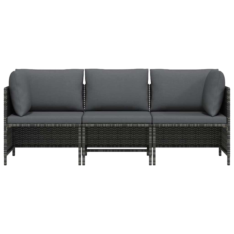 vidaXL 3-Seater Patio Sofa with Cushions Gray Poly Rattan