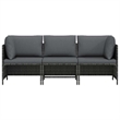 vidaXL 3-Seater Patio Sofa with Cushions Gray Poly Rattan