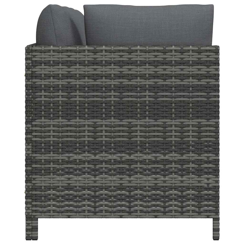 vidaXL 3-Seater Patio Sofa with Cushions Gray Poly Rattan