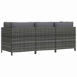 vidaXL 3-Seater Patio Sofa with Cushions Gray Poly Rattan