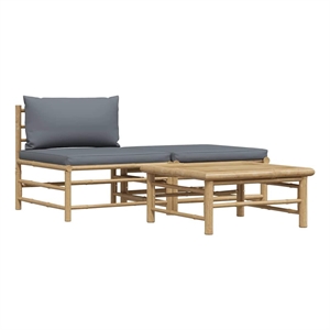 vidaXL 3 Piece Patio Lounge Set with Dark Gray Cushions Bamboo