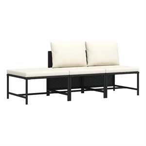 vidaXL 3 Piece Patio Sofa Set with Cushions Black Poly Rattan