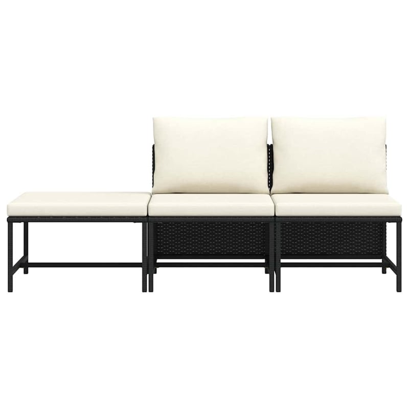 vidaXL 3 Piece Patio Sofa Set with Cushions Black Poly Rattan