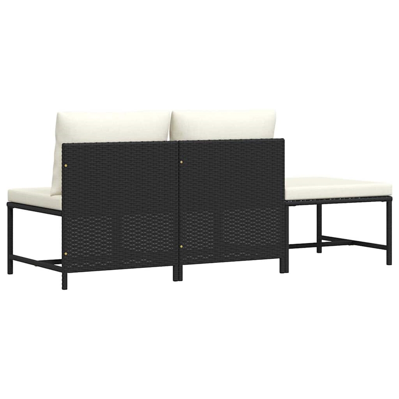 vidaXL 3 Piece Patio Sofa Set with Cushions Black Poly Rattan