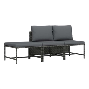 vidaXL 3 Piece Patio Sofa Set with Cushions Gray Poly Rattan