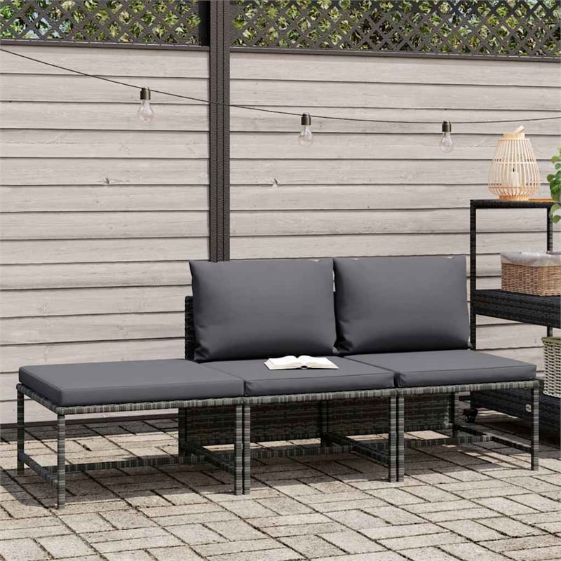 vidaxl 3 piece patio sofa set with cushions gray poly rattan