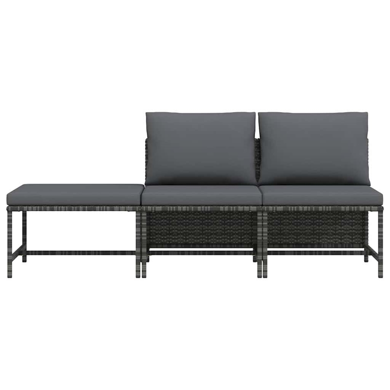 vidaxl 3 piece patio sofa set with cushions gray poly rattan