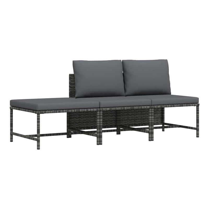 vidaxl 3 piece patio sofa set with cushions gray poly rattan
