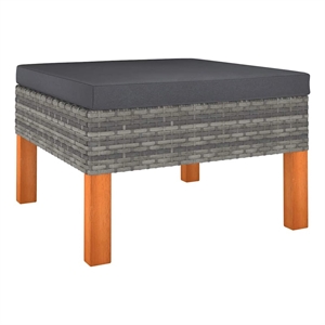 vidaXL Footstool Poly Rattan and Solid Eucalyptus Wood