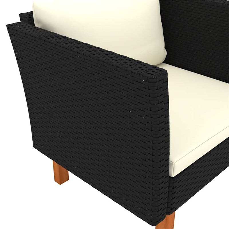 vidaXL Patio Sofa Poly Rattan and Solid Eucalyptus Wood