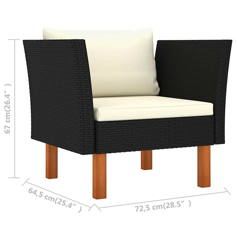 vidaXL Patio Sofa Poly Rattan and Solid Eucalyptus Wood