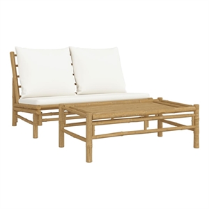 vidaXL 2 Piece Patio Lounge Set with Cream White Cushions Bamboo